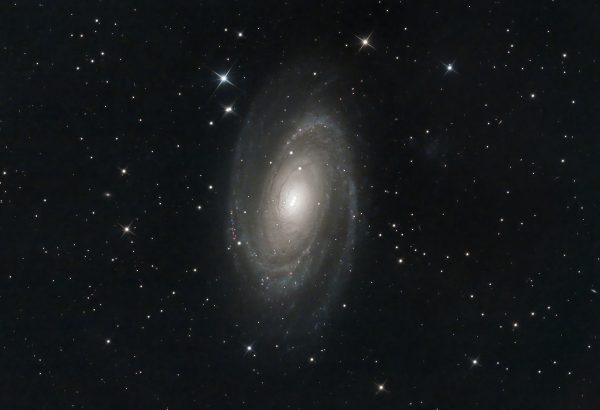 M81 (Mark Phillips) on a windy night Guiding was surprisingly good while the dome pointed away from the wind < 0.5". 250mm f4.8 Newtonian, MPCC, QHY168C @-15°C 10/50 g/o 25x240s, darks, flats, bias NINA, APP, Photoshop, Topaz Denoise AI