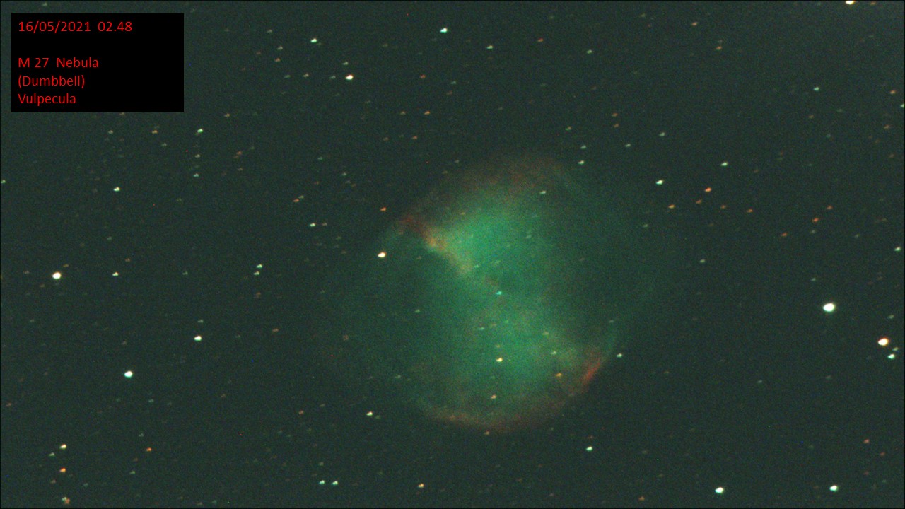 M27 Nebula (Dumbbell) Vulpecula (Hugh C. Somerville) Sat 15th May 2021