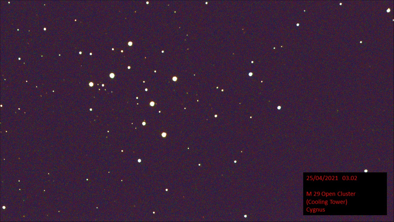 M 29 Open Cluster (Cooling Tower) Cygnus (Hugh C Somerville) Sat 24th Apr 2021