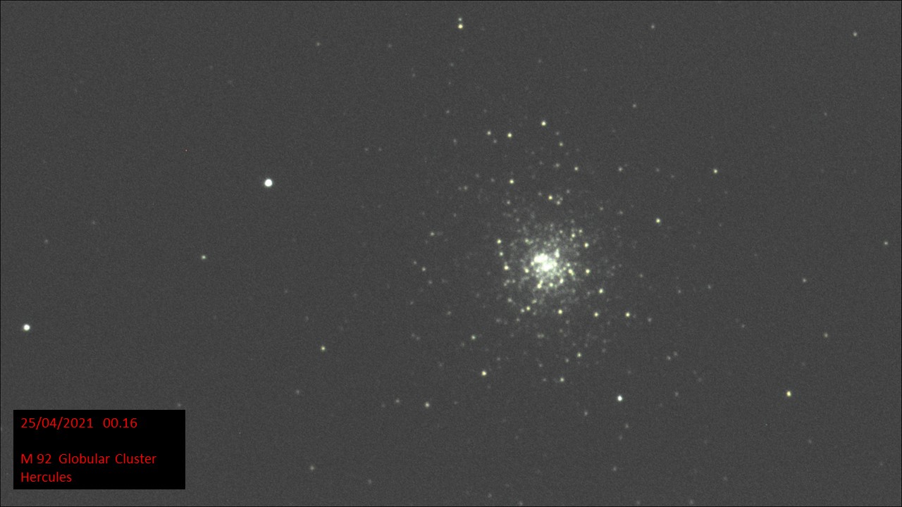 M 92 Globular Cluster Hercules (Hugh C. Somerville)Sat 24th Apr 2021