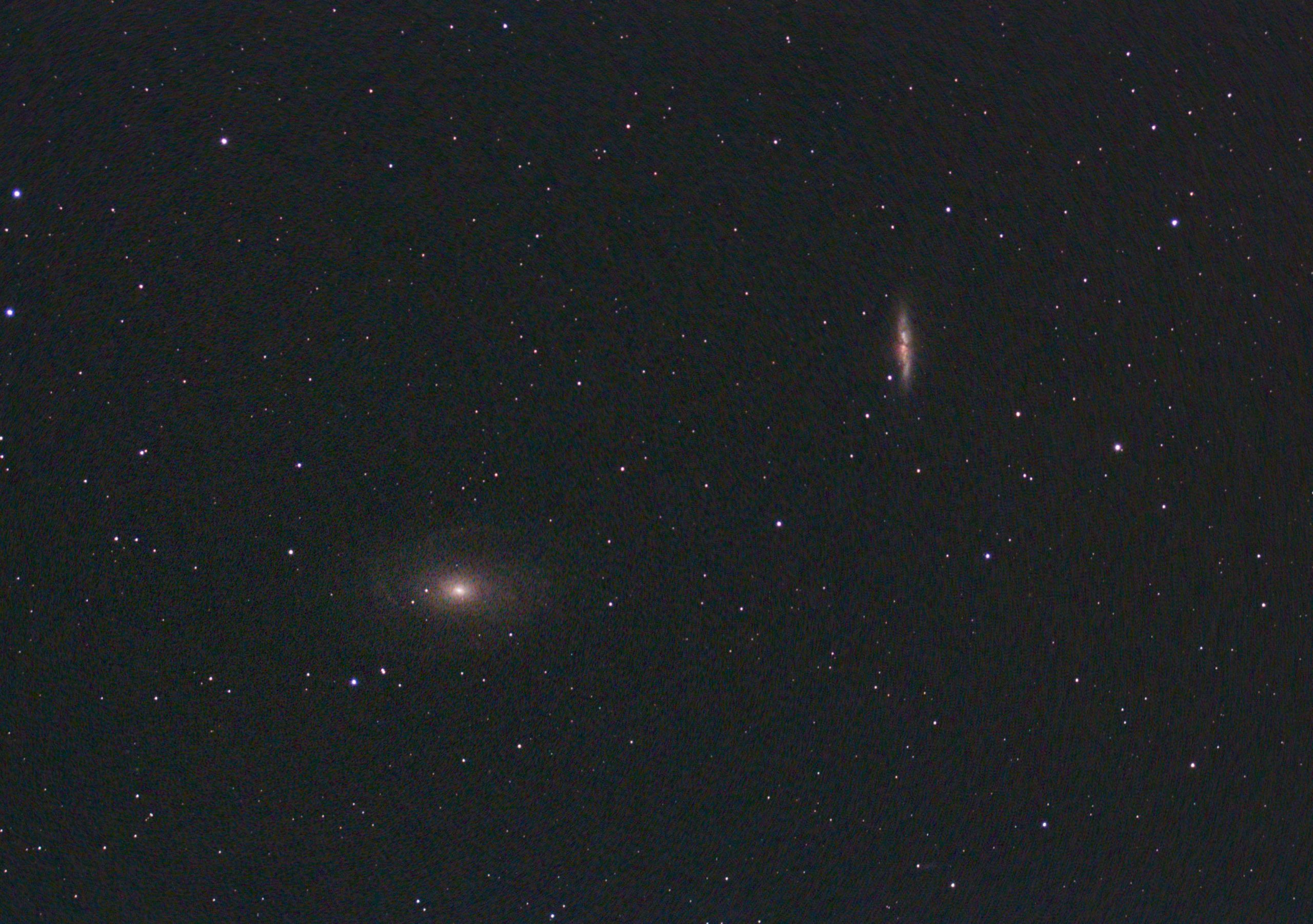 M81 & 82 Bodes and Cigar Galaxies (Nigel Goodman) 020921 102ED 0.75red LProMax 391g 20of x35 (1 of 1) Poor image. Only 15 subs of 150s at 391 / 20 102 ED & 0.75x reducer, 294C. Clouds came in & I think dew messed up the guiding.