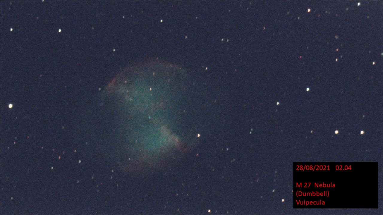 M 27 Dumbbell Nebula Vulpecula (Hugh C. Somerville) Fri 27th Aug 2021