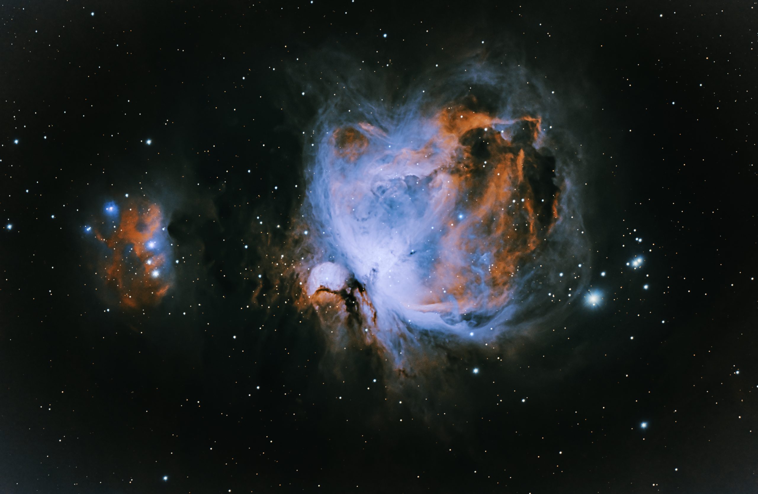 M42, Orion Nebula (Pat Devine) November 14th starting 00:02 Edinburgh Bortle 8 zone Celestron RASA 8, ZWO 183mc pro, ZWO EAF, IDAS NBZ filter, ZWO air pro, Sky-Watcher HEQ5 Pro 60*60S, 40*30s,40*10s,40*5 S lights, with flats, darks and bias. Gain 122 at -10C Processed in APP , Pixinsight and Photoshop Multiple exposures to try and bring out more detail in the core.