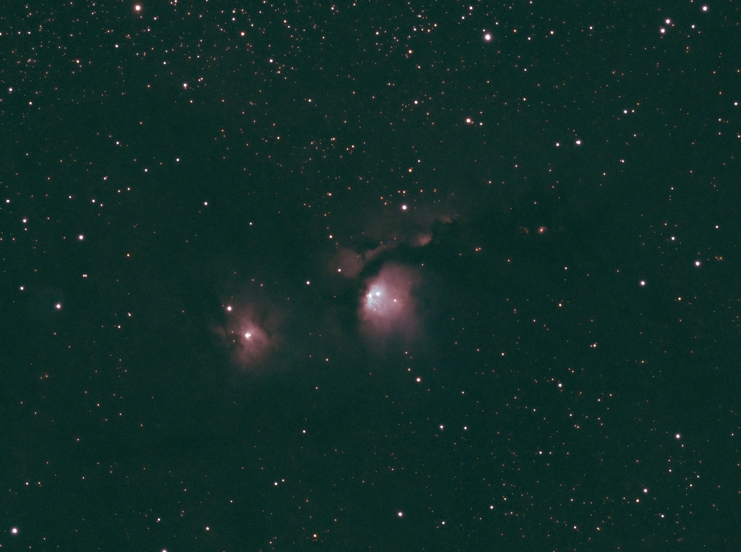 M78 (Nigel Goodman) 030122 102ED 294C 0.75 red. LProMax 180s 391g 20ofs -15C (1 of 1)-DeNoiseAI-standard First clear night for ages. Image is cropped and quite dark.