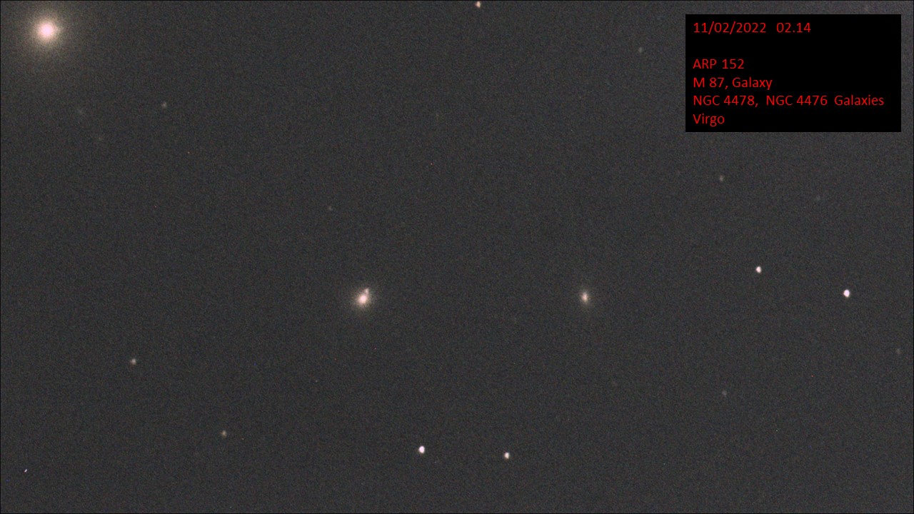 ARP 152 M 87 Galaxy NGC 4478, NGC 4476 Galaxies Virgo (Hugh C. Somerville) 10th Feb 2022