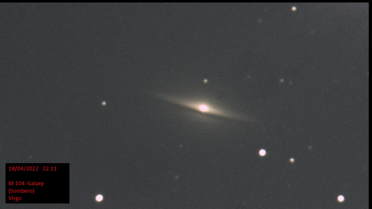 M 104 Galaxy (Sombrero) (Hugh C. Somerville) Virgo Mon 18th Apr 2022