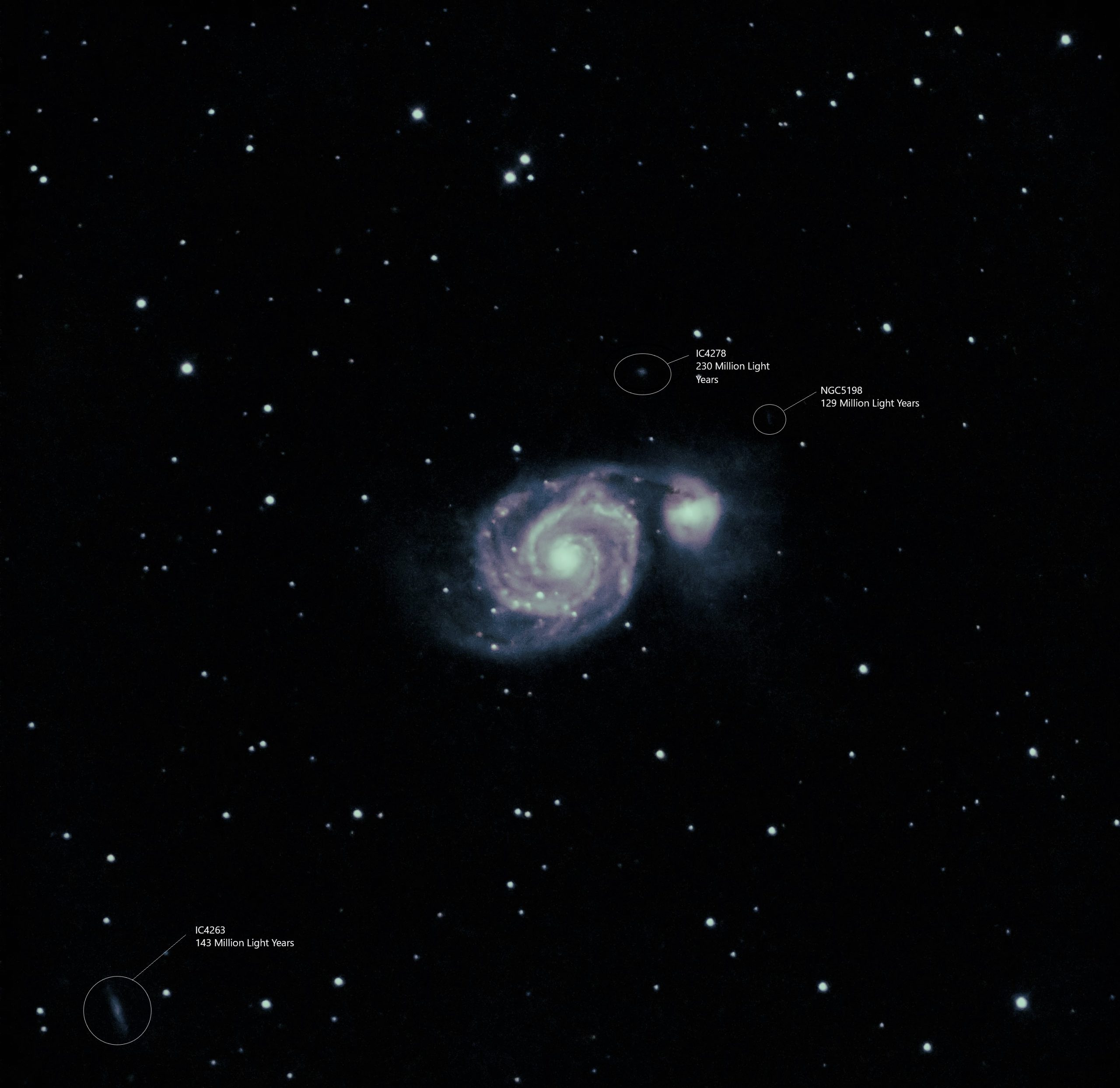 M51+Faint Fuzzies (William Bonar) IC4263 - 143MLY IC4278 - 230MLY NGC5198 - 129MLY