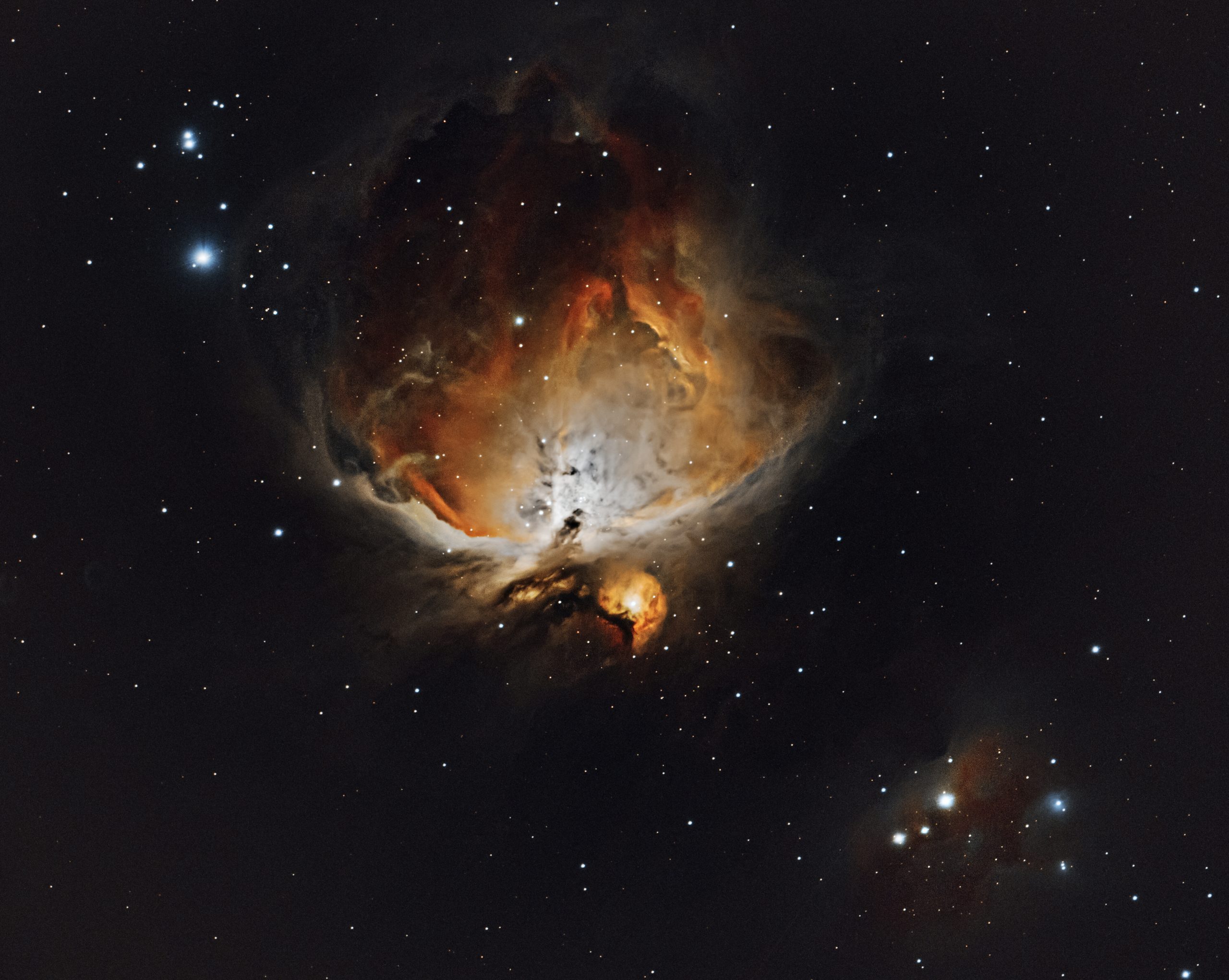 M42 (Pat Devine) Data from December 11th 2022 Celestron RASA 8" ZWO183mc pro ZWO EAF IDAS NBZ filter ZWO air pro Sky-Watcher HEQ5 Pro 60x 30s, 120 x 1s/2s , 30*5s Lights, Flats , Darks and Bias. Gain 122 at -10C Processed in Pixinsight and Photoshop