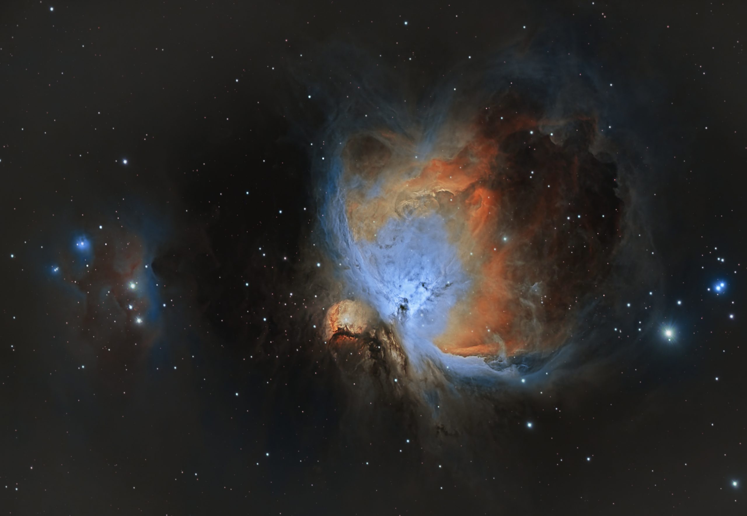 M42 (Pat Devine) Second set of data on M42 Data from December 11th 2022 Celestron RASA 8" ZWO183mc pro ZWO EAF IDAS NBZ filter ZWO air pro Sky-Watcher HEQ5 Pro 60x 30s, 120 x 1s/2s , 30*5s Lights, Flats , Darks and Bias. Gain 122 at -10C Processed in Pixinsight and Photoshop