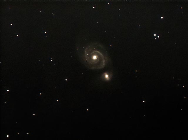 M51 (Andrew Farrow) Taken 07.03.23 In the glare of the full moon using a Zenithstar 73 (without a field Flattener). Atik Infinity 45 sec exposures for 810 secs Lightroom and DeNoise