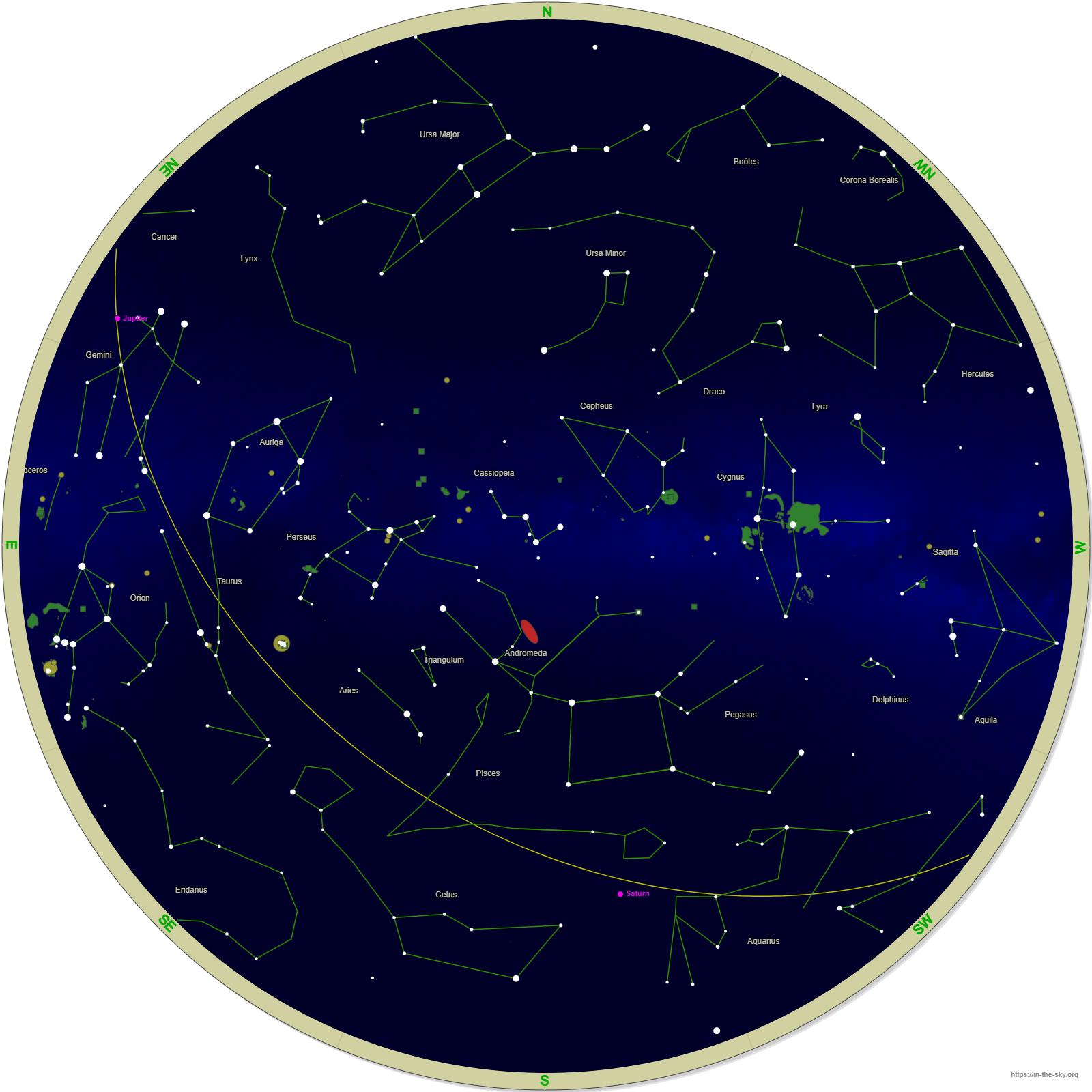 Sky Chart for Edinburgh November 2025