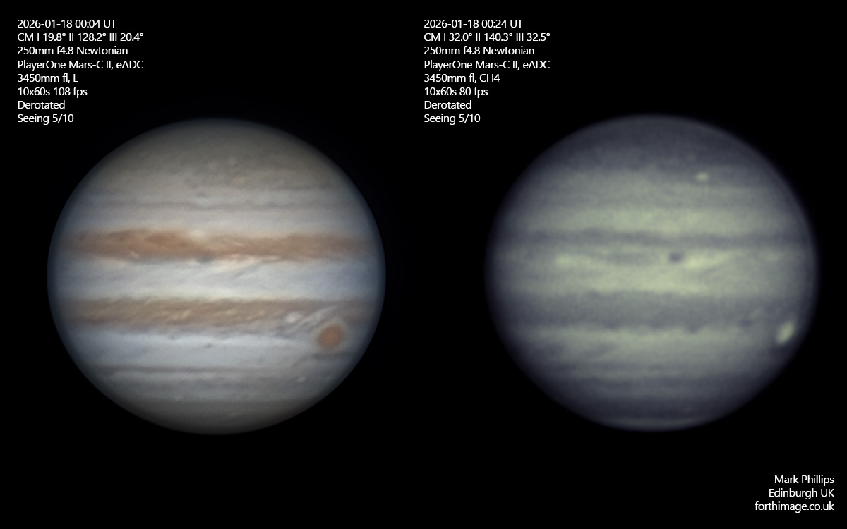 Jupiter in RGB and Methane, 2026-01-17 M. Phillips